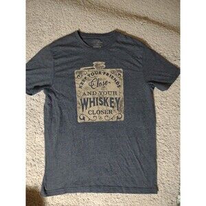 Lucky Brand Friends Close Whiskey Closer Graphic T-Shirt Medium Blue Cotton